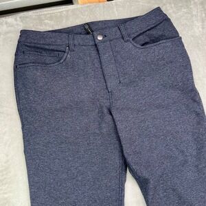 Lululemon ABC Pants Mens 33 Heathered Blue Tech Canvas Slim Fit Tapered Leg